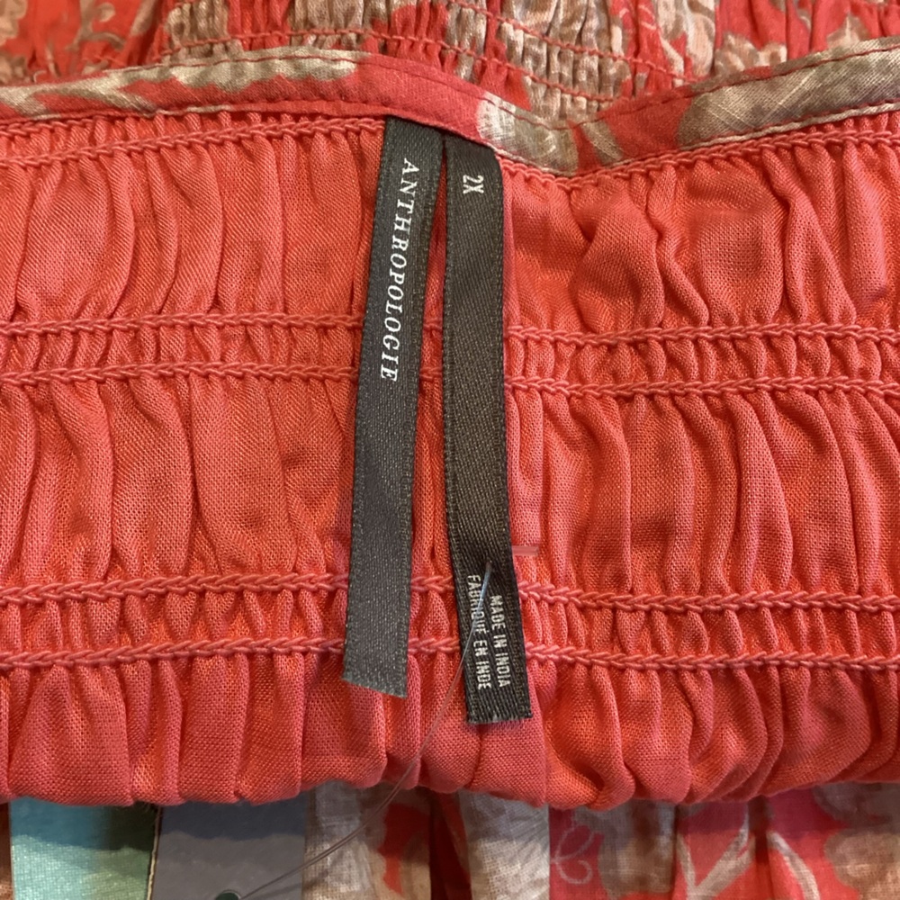 Anthropologie Peregrine Mini Dress Sleeveless V-Neck Smocked New 2X Coral Floral - Picture 12 of 14